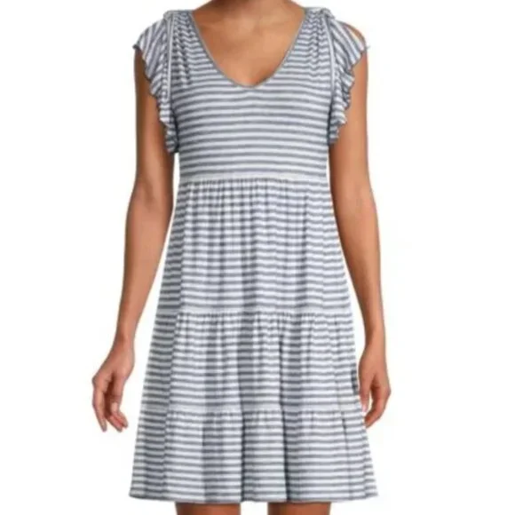 MAX Studio Women's Jersey Ruffle Sleeve Tiered Short Dress